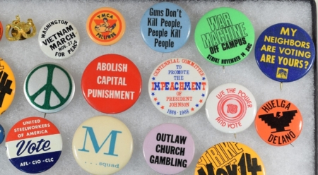 Miscellaneous 1960-1980 POLITICAL CAUSE BUTTONS APPROX 40 DIFF, SOME VIETNAM ERA-EXC/NR-MINT!