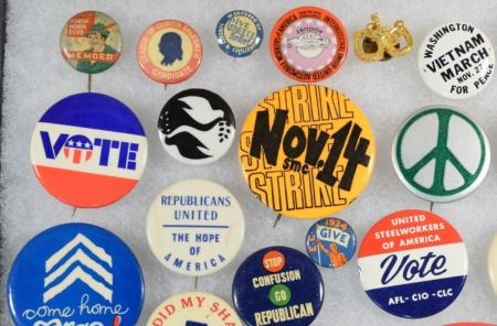 Miscellaneous 1960-1980 POLITICAL CAUSE BUTTONS APPROX 40 DIFF, SOME VIETNAM ERA-EXC/NR-MINT!