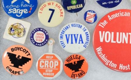 Miscellaneous 1960-1980 POLITICAL CAUSE BUTTONS APPROX 40 DIFF, SOME VIETNAM ERA-EXC/NR-MINT!