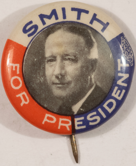 New Store Items 1928 AL SMITH 7/8″ CELLO BUTTON SMITH FOR PRESIDENT – MINT