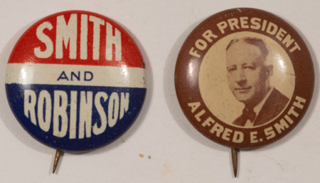 New Store Items 1928 AL SMITH – 7/8″ LITHO BUTTONS – EXC/NEAR MINT PAIR!