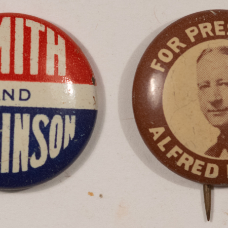New Store Items 1928 AL SMITH – 7/8″ LITHO BUTTONS – EXC/NEAR MINT PAIR!