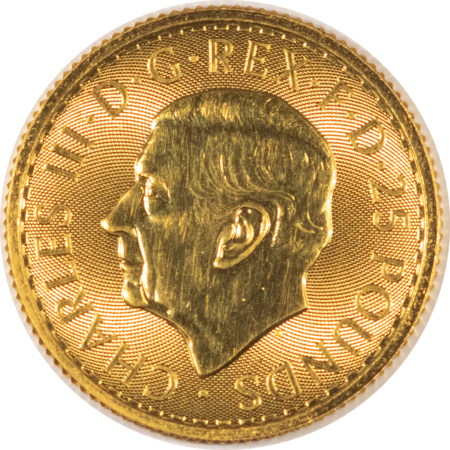 Bullion 2023 25 POUNDS 1/4 OZ .9999 GOLD GREAT BRITAIN CHARLES BRITANNIA – GEM BU