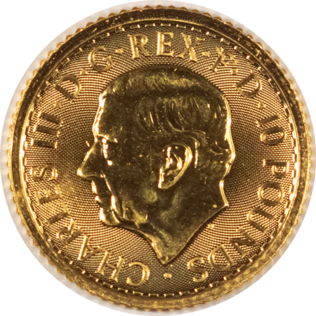 Bullion 2023 10 POUND 1/10 OZ .9999 FINE GOLD GREAT BRITAIN CHARLES BRITANNIA GEM BU