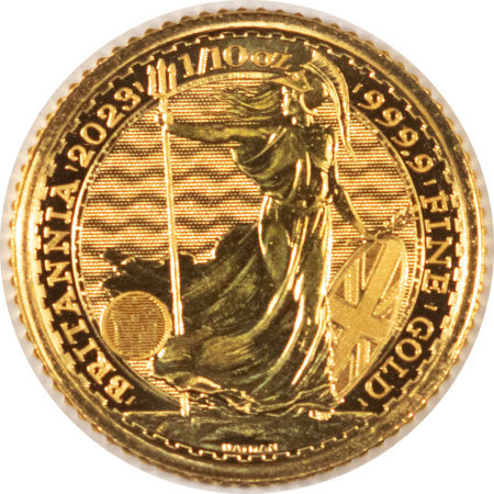 Bullion 2023 10 POUND 1/10 OZ .9999 FINE GOLD GREAT BRITAIN CHARLES BRITANNIA GEM BU
