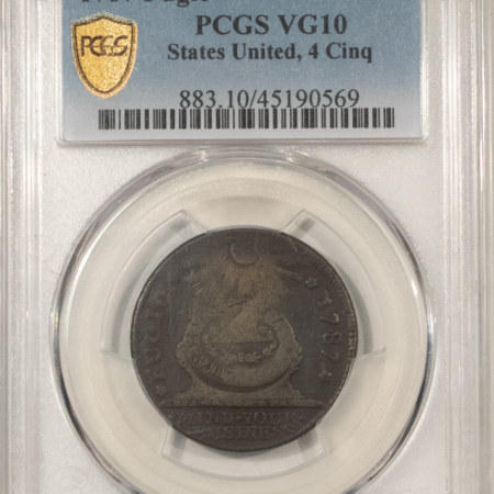 Colonials 1787 FUGIO CENT, STATES UNITED, 4 CINQ – PCGS VG-10, SHARP DETAIL!