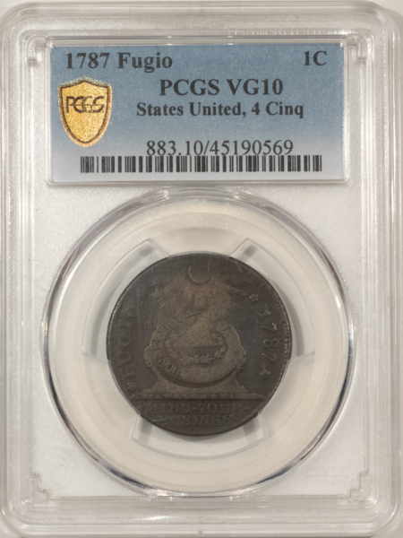 Colonials 1787 FUGIO CENT, STATES UNITED, 4 CINQ – PCGS VG-10, SHARP DETAIL!