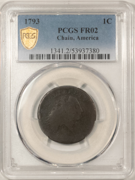 Flowing Hair Large Cents 1793 CHAIN CENT, AMERICA PCGS FR-2, NICE BROWN, BOLD DETAIL, SOME DATE, LOOKS AG