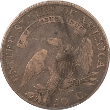 Early Halves 1807 CAPPED BUST HALF DOLLAR, BEARDED GODDESS – PCGS FINE DET STAINED BOLD CRACK