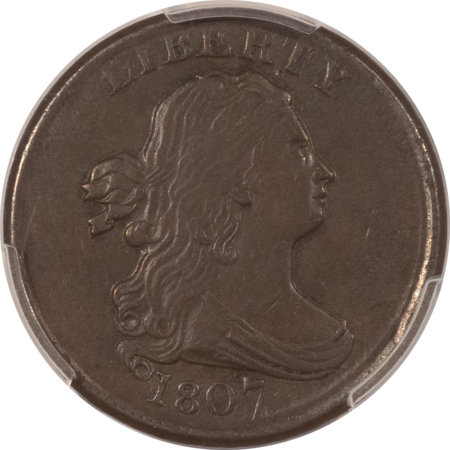 Draped Bust Half Cents 1807 DRAPED BUST HALF CENT – PCGS AU-53, NICE SMOOTH PLANCHET