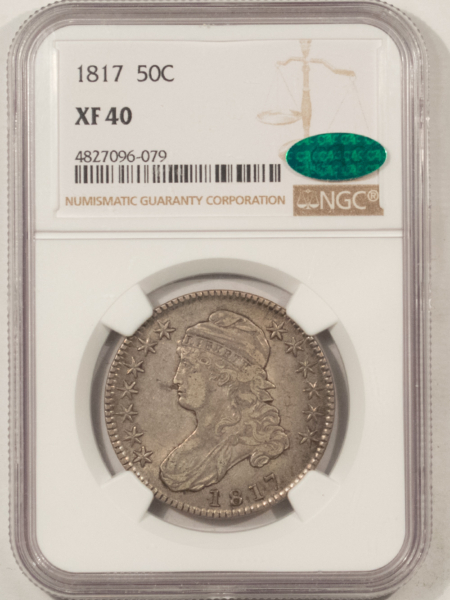 CAC Approved Coins 1817 CAPPED BUST HALF DOLLAR, O-109 – NGC XF-40, CAC APPROVED!