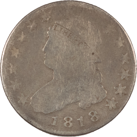Capped Bust Quarters 1818 CAPPED BUST QUARTER – CIRCULATED, DECENT DETAILS!