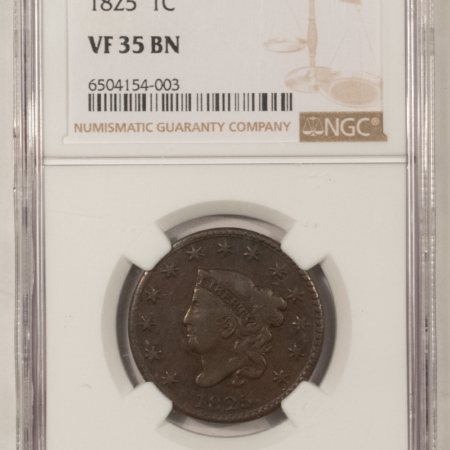 Coronet Head Large Cents 1825 CORONET HEAD LARGE CENT – NGC VF-35 BN, TOUGH!