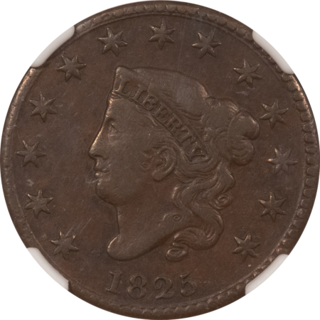 Coronet Head Large Cents 1825 CORONET HEAD LARGE CENT – NGC VF-35 BN, TOUGH!