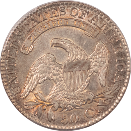 Early Halves 1827 CAPPED BUST HALF DOLLAR, SQUARE BASE 2, PCGS AU-50 ATTRACTIVE W/ LUSTER