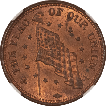 Civil War & Hard Times (1861-65) CIVIL WAR TOKEN F-214/416a THE FLAG OF OUR UNION R-1 – NGC MS-65 RB!