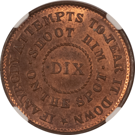 Civil War & Hard Times (1861-65) CIVIL WAR TOKEN F-214/416a THE FLAG OF OUR UNION R-1 – NGC MS-65 RB!