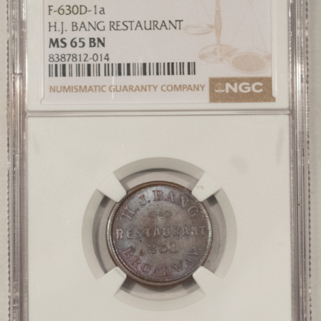 Civil War & Hard Times (1861-65) NEW YORK NY F-630D-1a HJ BANG RESTAURANT NGC MS-65 BN, GORGEOUS PQ GEM