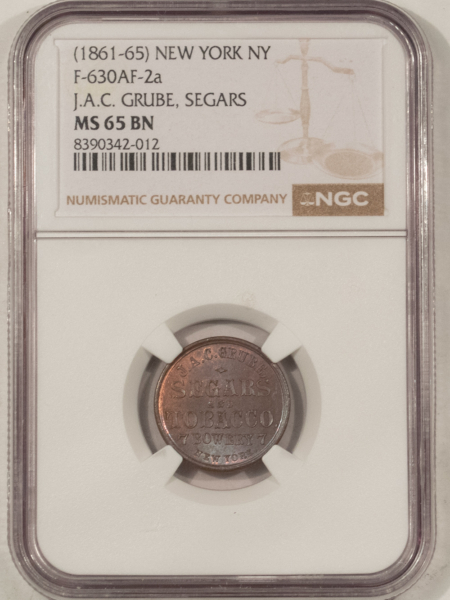 Civil War & Hard Times (1861-65) NEW YORK NY F-630AF-2a JAC GRUBE SEGARS, R-2 NGC MS-65 BN, TOUGH IN 65