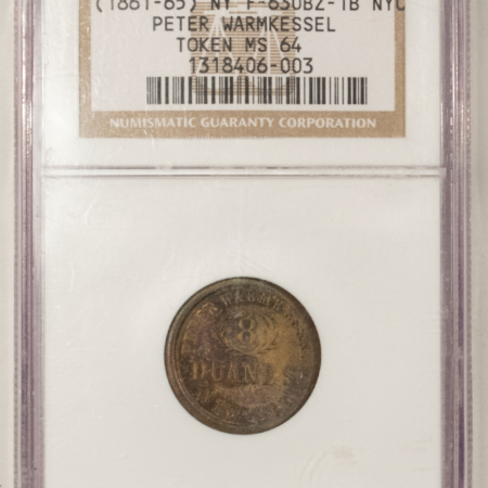 Civil War & Hard Times (1861-65) NY F-630BZ-1B NYC PETER WARMKESSEL TOKEN, R-6- NGC MS-64 GORGOUS COLOR