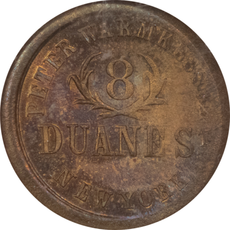 Civil War & Hard Times (1861-65) NY F-630BZ-1B NYC PETER WARMKESSEL TOKEN, R-6- NGC MS-64 GORGOUS COLOR
