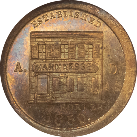 Civil War & Hard Times (1861-65) NY F-630BZ-1B NYC PETER WARMKESSEL TOKEN, R-6- NGC MS-64 GORGOUS COLOR
