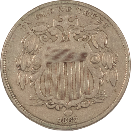 New Store Items 1867 SHIELD NICKEL, NO RAYS – NICE HIGH GRADE CIRCULATED EXAMPLE!