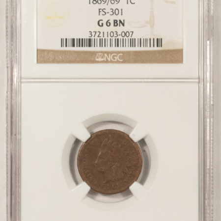 Indian 1869/69 INDIAN CENT, FS-301, S-3 – NGC-G-6 BN, POPULAR VARIETY!
