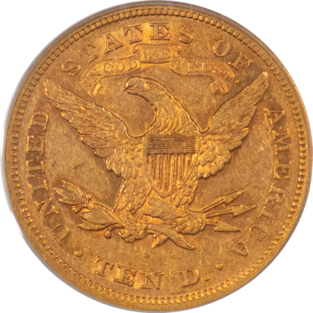 $10 1870-S $10 LIBERTY GOLD EAGLE – PCGS AU-50, RARE SAN FRANCISCO EAGLE! 80+ KNOWN!