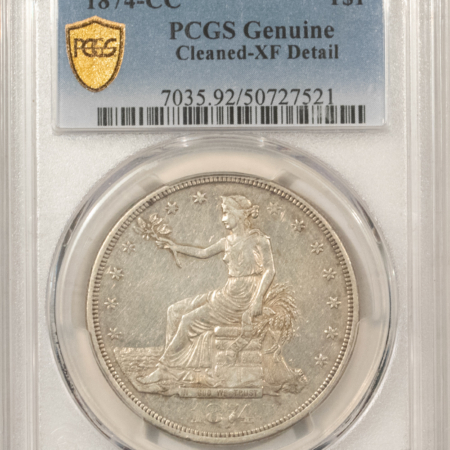 Dollars 1874-CC $1 TRADE DOLLAR PCGS XF DETAILS, CLEANED, LOOKS BETTER, NICE CARSON CITY