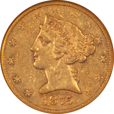 $5 1875-CC $5 LIBERTY GOLD HALF EAGLE NGC XF-45, CARSON CITY, RARE! ONLY 150 KNOWN!