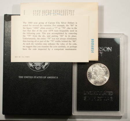 Dollars 1880/79-CC $1 MORGAN DOLLAR GSA – UNCIRCULATED WITH BOX AND COA, CARSON CITY!