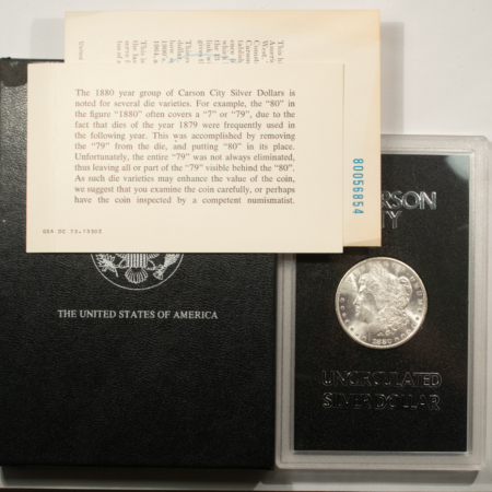 Dollars 1880/79-CC $1 MORGAN DOLLAR GSA – UNCIRCULATED WITH BOX AND COA, CARSON CITY!