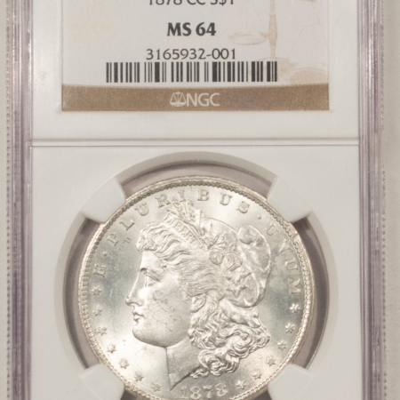 Dollars 1878-CC $1 MORGAN DOLLAR – NGC MS-64, BLAST WHITE! FIRST-YEAR CARSON CITY!