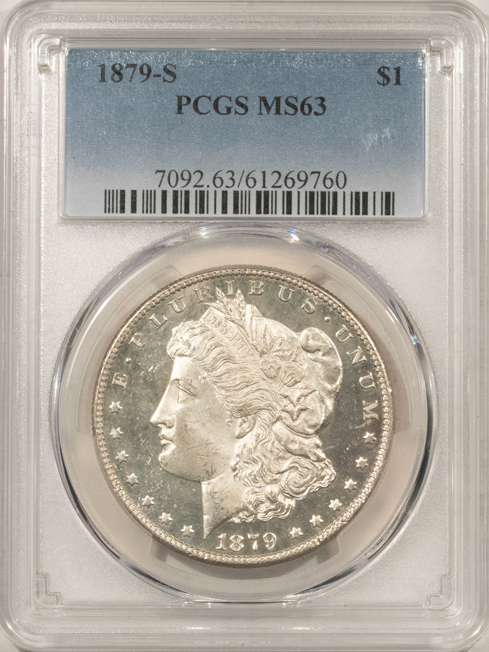 Dollars 1879-S $1 MORGAN DOLLAR – PCGS MS-63, OBVERSE PROOFLIKE & SUPER NICE! Dollars 1879-S $1 MORGAN DOLLAR – PCGS MS-63, OBVERSE PROOFLIKE & SUPER NICE!