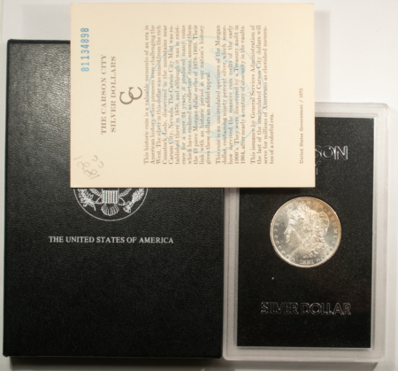 Dollars 1881-CC MORGAN DOLLAR, GSA HARD CASE, W/ BOX & CERT-FROSTY WHITE-SUPERB REVERSE!