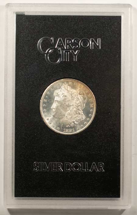 Dollars 1881-CC MORGAN DOLLAR, GSA HARD CASE, W/ BOX & CERT-FROSTY WHITE-SUPERB REVERSE!