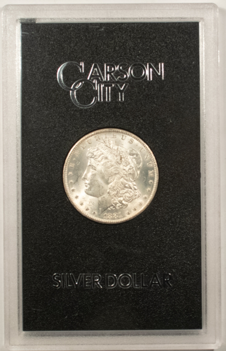 Dollars 1881-CC MORGAN DOLLAR, GSA HARD CASE, BOX & CARD-LUSTROUS WHITE, SUPERB REVERSE!