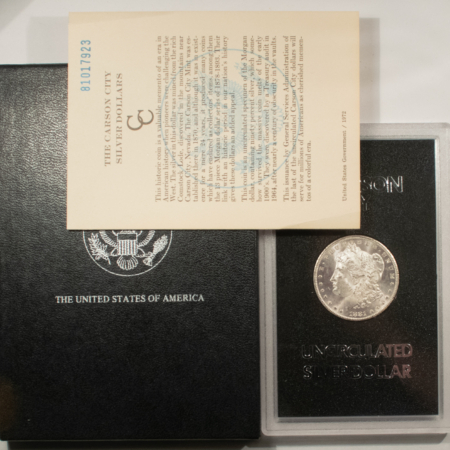 Dollars 1881-CC MORGAN DOLLAR, GSA HARD CASE, W/ BOX & CARD – FROSTY CHOICE CARSON CITY!