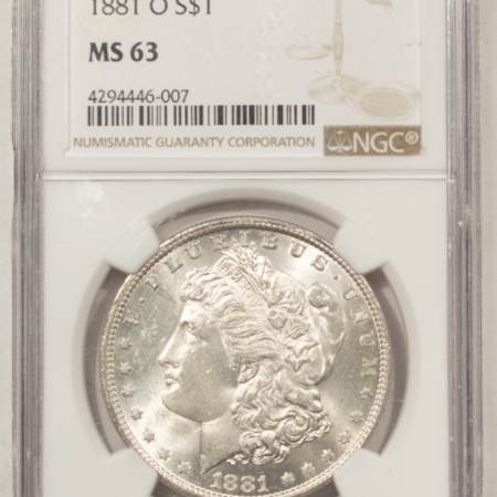 Dollars 1881-O $1 MORGAN DOLLAR – NGC MS-63 BLAST WHITE NEW ORLEANS MORGAN