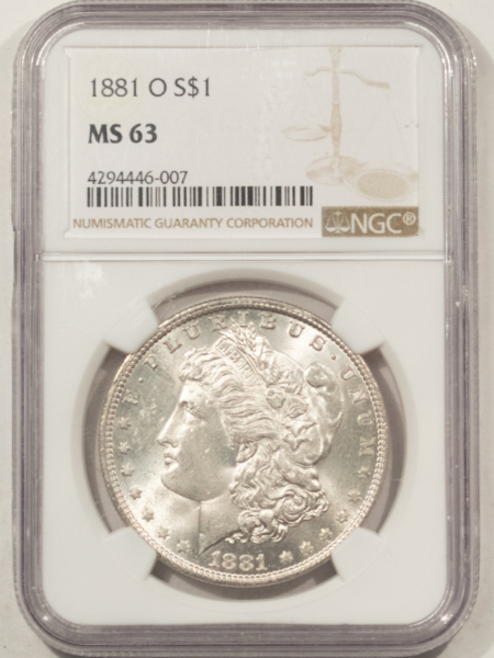 Dollars 1881-O $1 MORGAN DOLLAR – NGC MS-63 BLAST WHITE NEW ORLEANS MORGAN