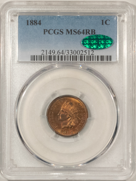 CAC Approved Coins 1884 INDIAN CENT – PCGS MS-64 RB, LOOKS GEM! PREMIUM QUALITY & CAC APPROVED!