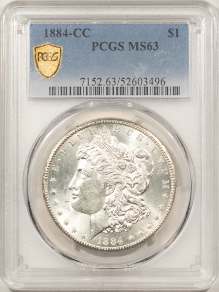 Dollars 1884-CC $1 MORGAN DOLLAR – PCGS MS-63, BLAST WHITE CARSON CITY!