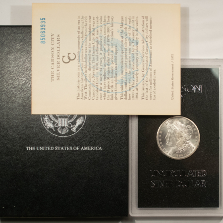 Dollars LOW-MINTAGE 1885-CC MORGAN DOLLAR, GSA HARD CASE, BOX/CERT-ORIG WHITE/CHOICE! 