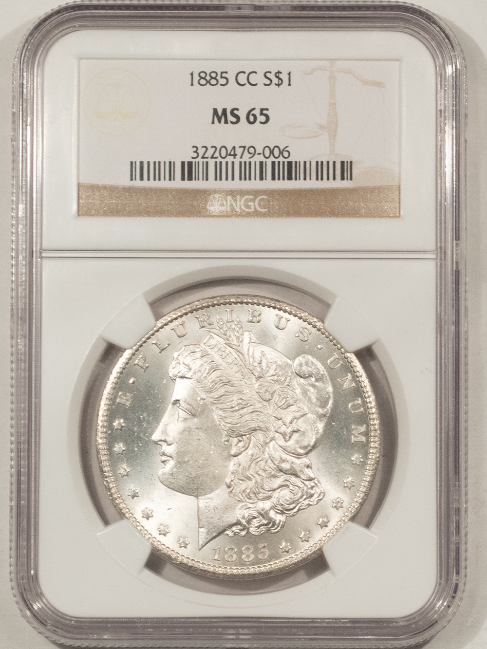 Dollars 1885-CC $1 MORGAN DOLLAR – NGC MS-65, BLAST WHITE GEM, CARSON CITY! Dollars 1885-CC $1 MORGAN DOLLAR – NGC MS-65, BLAST WHITE GEM, CARSON CITY!