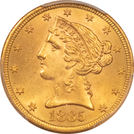 $5 1885-S $5 LIBERTY GOLD HALF EAGLE – PCGS MS-64