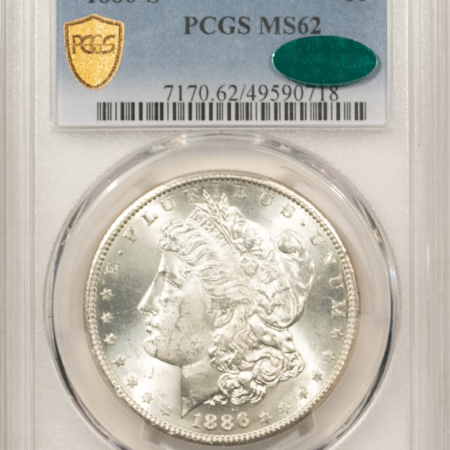 CAC Approved Coins 1886-S $1 MORGAN DOLLAR – PCGS MS-62, CAC APPROVED! BLAST WHITE AND PQ++