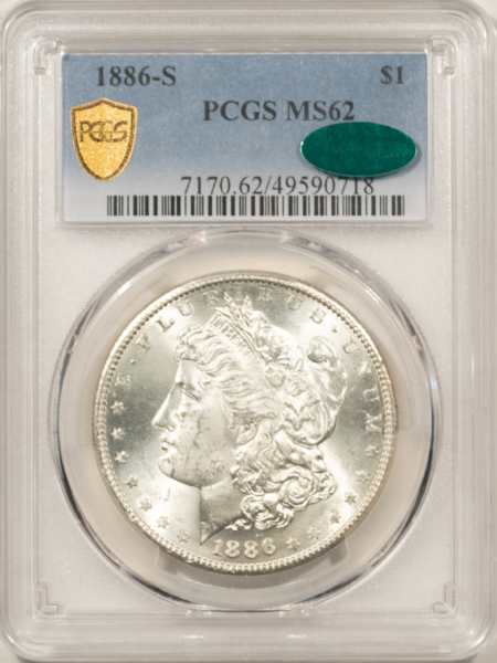 CAC Approved Coins 1886-S $1 MORGAN DOLLAR – PCGS MS-62, CAC APPROVED! BLAST WHITE AND PQ++