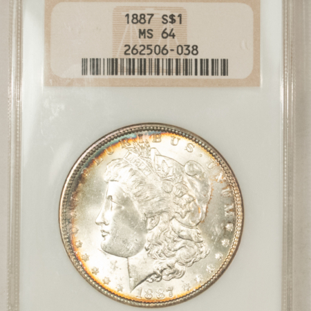 Dollars 1887 $1 MORGAN DOLLAR – NGC MS-64, LOOKS 65+, FATTIE HOLDER & PREMIUM QUALITY!