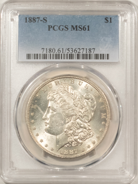 Dollars 1887-S $1 MORGAN DOLLAR – PCGS MS-61 WHITE & LUSTROUS, LOOKS BETTER!